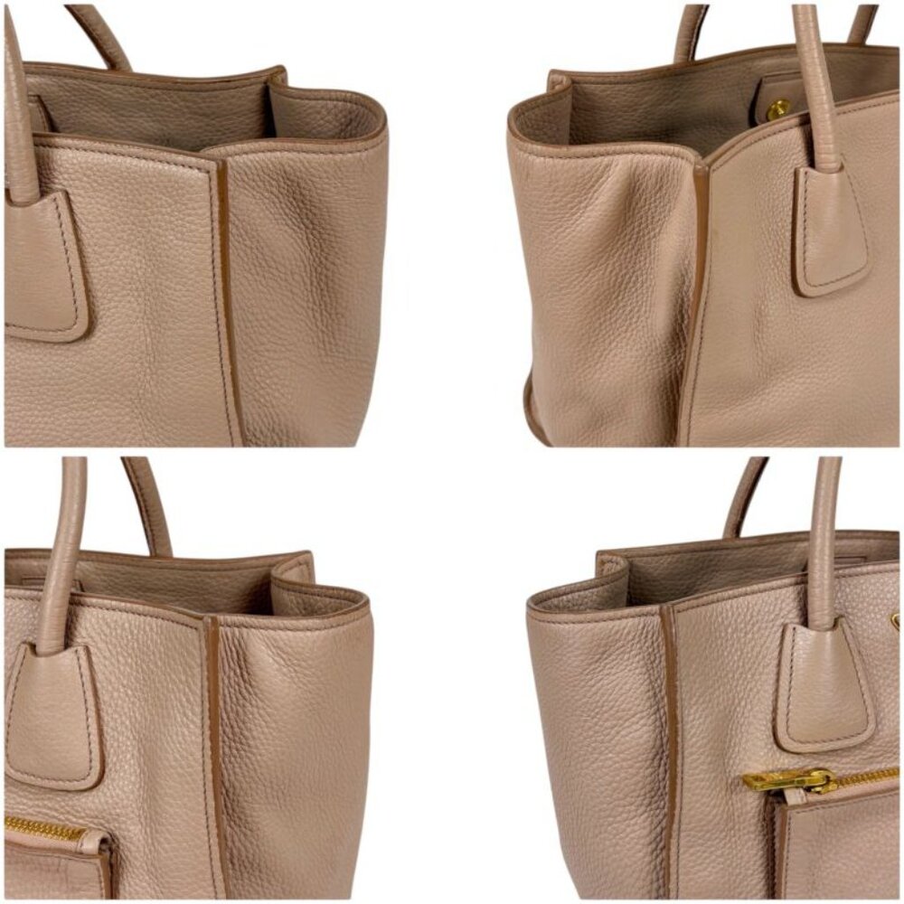 Prada 2-Way Tote Shoulder Bag Vittero Dino Leather Triangle Logo Pink Beige - Picture 5 of 14